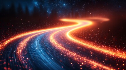 Obraz premium Glowing night road through forest