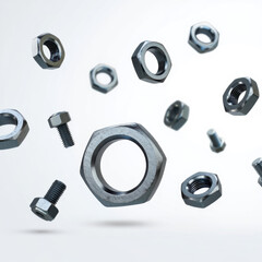 Floating Nuts Bolts Hardware Industrial Background.