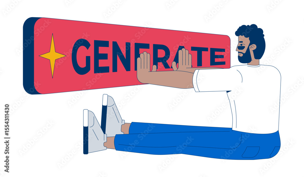 Poster generative ai for content generation 2d illustration concept. black man activating artificial intell