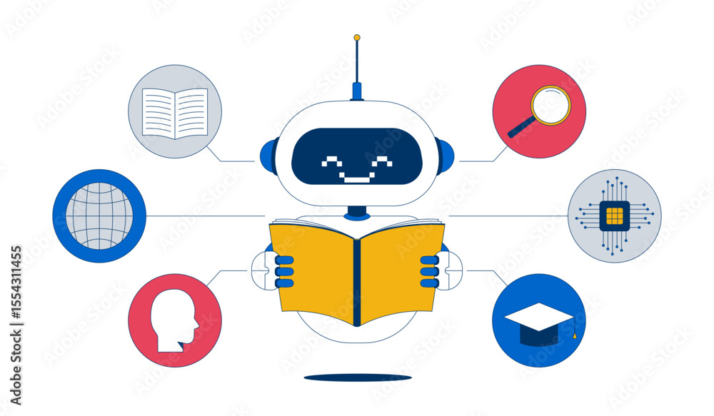 Poster ai training 2d illustration concept. machine learning, artificial intelligence tech. algorithm impro