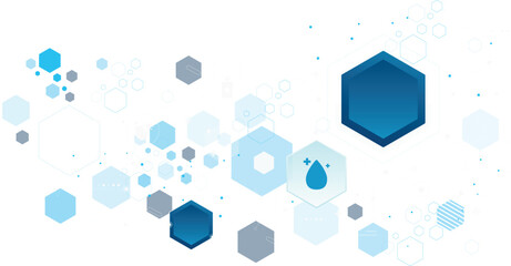 Abstract Hexagon Pattern: A clean, graphic design featuring interconnected hexagons in shades of blue and gray, symbolizing connection, technology, or scientific concepts.