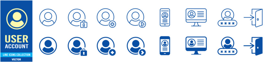 User account icon set. Avatar icons collection. Editable vector icon illustration.