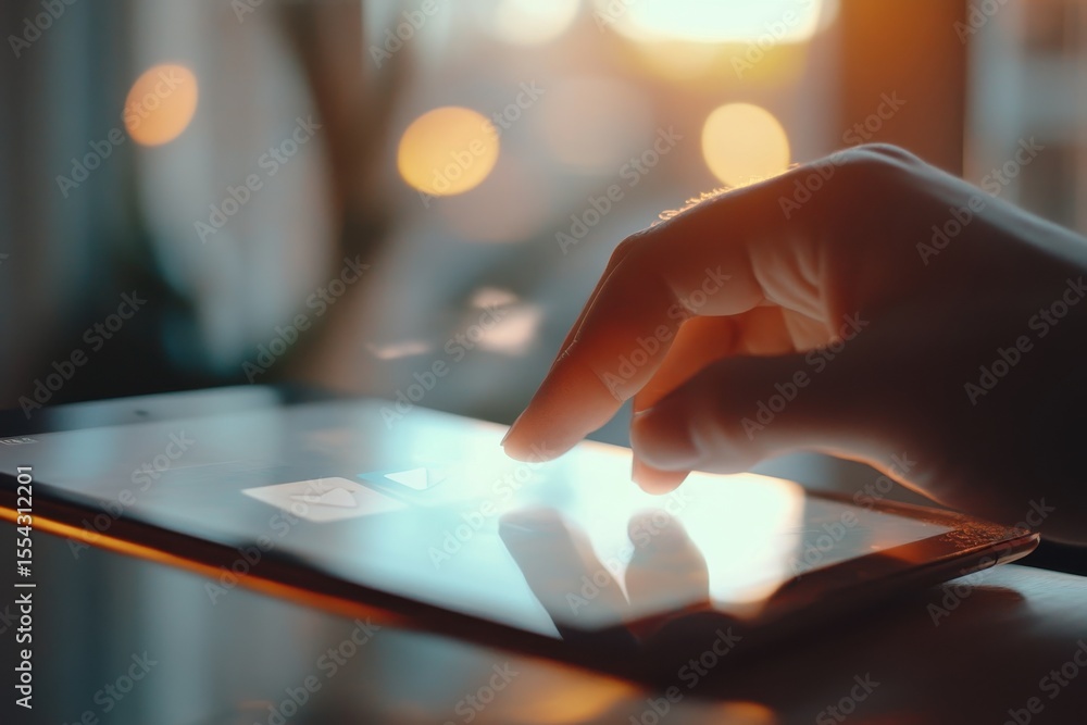 Poster a person is typing on a cell phone with a blue screen. digital email notifications hovering over a t