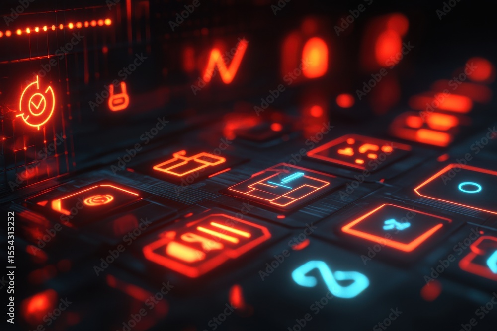 Poster a computer monitor with a lot of glowing lights. digital illustration of quality assurance concept w