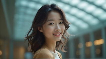 Smiling Asian Woman Gentle Smile, Natural Light Portrait