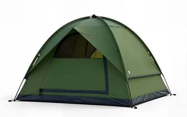 Fotobehang Comfortable dark green camping tent on white background. High quality © li