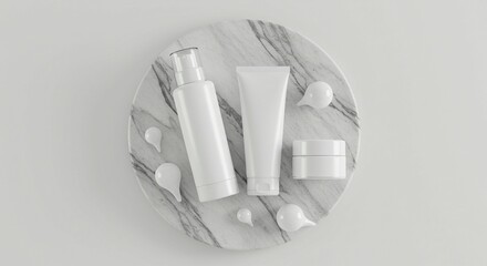 White cosmetic products on marble surface