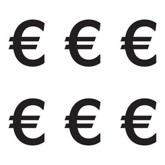 Vector euro currency symbols arranged in two rows silhouette isolated on white background. 