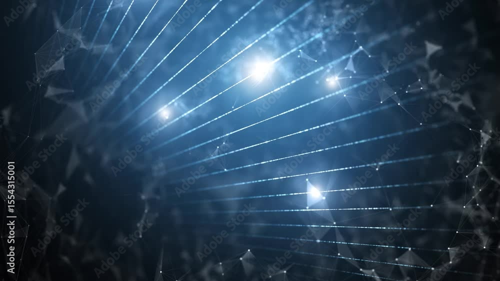 Poster concept diagonal digital technology lines and dots with looped blue lights animation background.