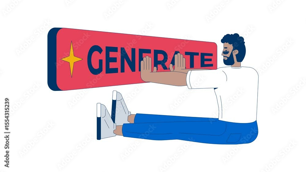 Poster generative ai for content generation 2d animation. black man activating artificial intelligence with