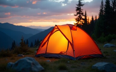 Romantic camping trip tent outdoors nature. High quality
