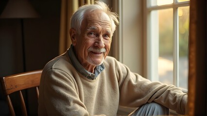 Thoughtful Elderly Man by Window A Portrait of Gentle Aging