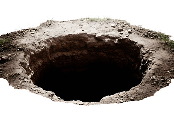 Deep hole in the ground isolated on a white background png ai generated