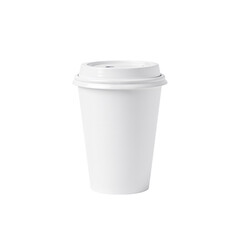 Disposable white coffee cup with lid on plain background  