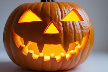 Spooky Jack-o'-Lantern Close-Up on White Background