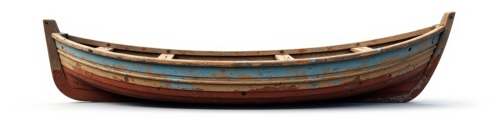 Classic wooden fishing boat, weathered hull, isolated , watercraft, wooden boat