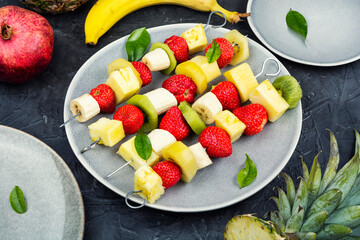 Fruit kebabs, summer snack.