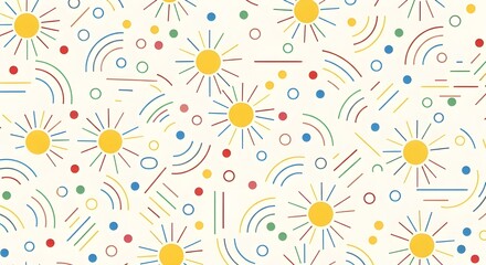 Playful Colorful Seamless Sun Pattern Background for Kids and Summer Designs