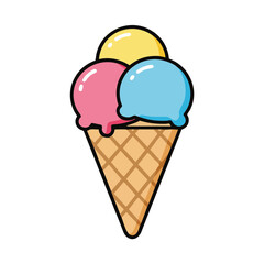 Ice Cream Cone with Two Scoops and Swirl, Flat Vector