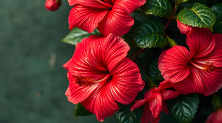  Close-Up of a Red Hibiscus Flower in Bloom
