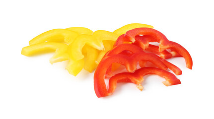 Slices of fresh colorful bell peppers isolated on white