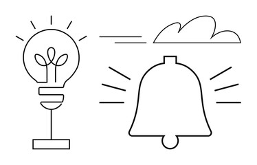 Lightbulb symbolizes creativity and ideas, bell conveys notifications or alerts, minimal line art style. Ideal for innovation, alerts, productivity, communication, brainstorming, awareness