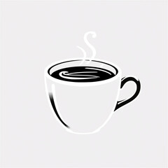 Cute smiling coffee cup with steam rising, black and white minimal illustration perfect for coffee lovers, stickers, mugs, or prints