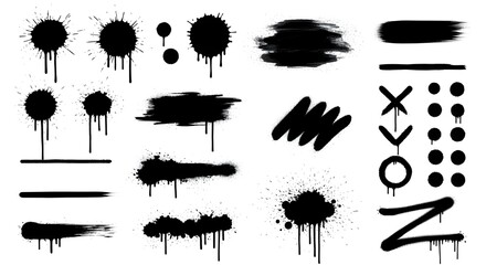Grunge Brush Stroke Collection | Black Ink Splatter and Paint Brush Effects for Artistic Overlays and Design Elements