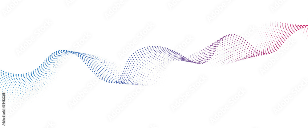 Poster abstract flowing wave made of a halftone dot pattern. dynamic data wave technology background with a