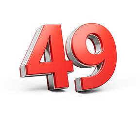 Bold Vibrant Red Number Forty nine Number 49 With Metallic On White Background 3D Illustration