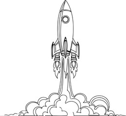 One-Line Vector of a Rocket Launching with Thick Smoke – Minimalist Power in Motion