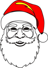One Line Vector Drawing of Santa Claus Head with Hat – Minimalist Continuous Line Art