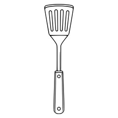 A detailed vector illustration of a kitchen spatula with a wooden handle and slotted head, perfect for culinary-themed designs.