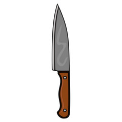 This vector illustration showcases a detailed chefs knife with a brown wooden handle and a gray metallic blade, featuring subtle textural details for a realistic look.