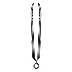 Detailed vector illustration of a metallic kitchen tongs with a hanging hook, featuring serrated gripping edges for precise food handling.