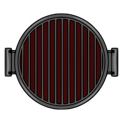Top view vector illustration of a round barbecue grill with dark red and grey color scheme, perfect for cooking design projects.