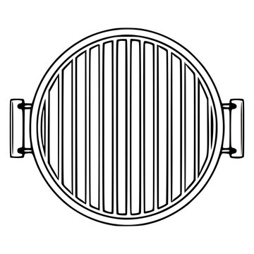 Top view vector illustration of a round grill grate with parallel bars and side handles, perfect for BBQ design or kitchenware illustrations.