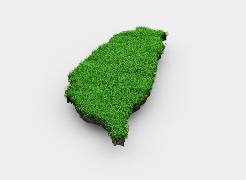 Taiwan Map soil land geology cross section with green grass and Rock ground texture 3d illustration