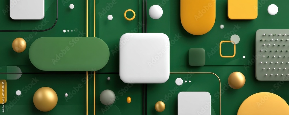 Poster abstract colorful geometric shapes in a minimalist design on a green background