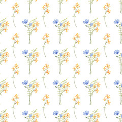 Seamless floral pattern minimalist repeating background with watercolor flower and leaf bouquets. Fabric wallpaper print texture. Perfectly for backdrop, wrapped paper.