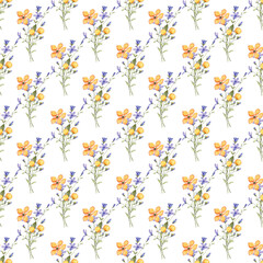 Seamless floral pattern minimalist repeating background with watercolor flower and leaf bouquets. Fabric wallpaper print texture. Perfectly for backdrop, wrapped paper.