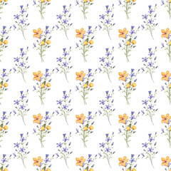 Seamless floral pattern minimalist repeating background with watercolor flower and leaf bouquets. Fabric wallpaper print texture. Perfectly for backdrop, wrapped paper.