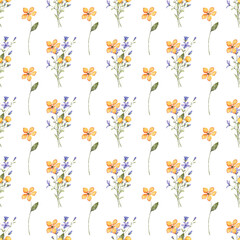 Seamless floral pattern minimalist repeating background with watercolor flower and leaf bouquets. Fabric wallpaper print texture. Perfectly for backdrop, wrapped paper.