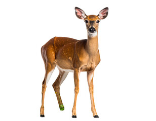 Deer Surrounded by Wildflowers with Ears Perked Up, isolated on a transparent background