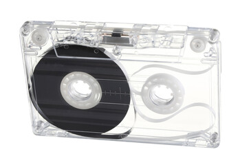 One audio cassette with magnetic tape isolated on white