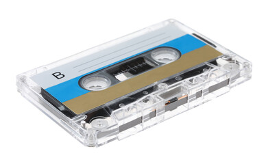 One audio cassette with blank label isolated on white