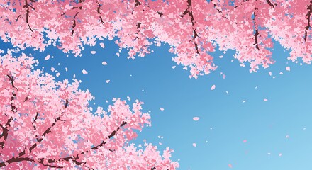 Naklejka premium cherry blossoms in soft pink hues cascading down, showcasing delicate beauty, subject positioned at the bottom with spacious copy space at the top for text or design elements., digital illustration