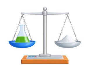 Plastic style chemistry balance scale used for precise scientific measurements, isolated on white background

