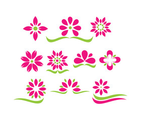 Collection of Simple Pink and Green Flower Logos and Emblems