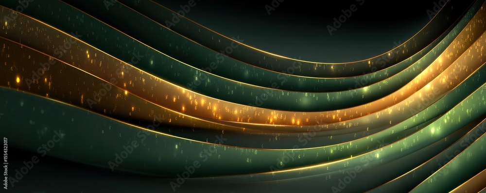 Aufkleber abstract dark green and gold wave pattern with sparkling elements